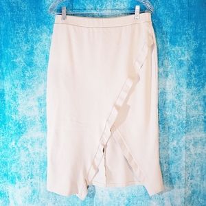 Lulu's Beige Faux Wrap Slit Stretchy Pencil Skirt